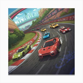 Racing Cars On A Track 4 Canvas Print