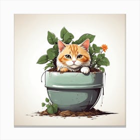 Cat In A Pot Canvas Print