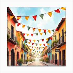 Spanish Festival With Colorful Flags And Decorations In Watercolor Canvas Print