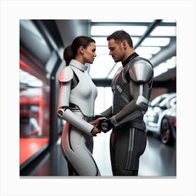 Futuristic Couple In Futuristic Suit Canvas Print