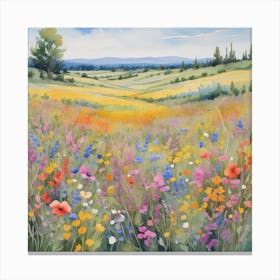 Multicolored Wildflowers Watercolor Field Drawing Summer 0 Canvas Print