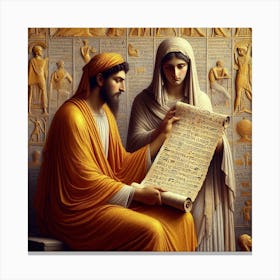 Reading a papyrus scroll 2 Canvas Print