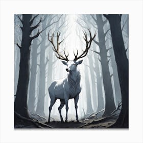 A White Stag In A Fog Forest In Minimalist Style Square Composition 1 Canvas Print