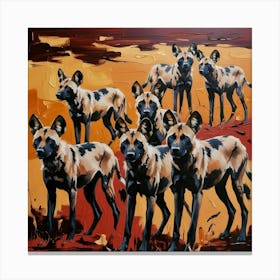 A Abstract Painting Of A Pack Of African Wild Dogs In The Wild.AI Canvas Print