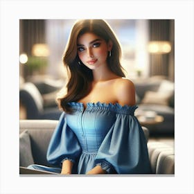 Russian Woman In Blue Dress Canvas Print