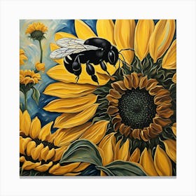 Bee On Sunflower Canvas Print