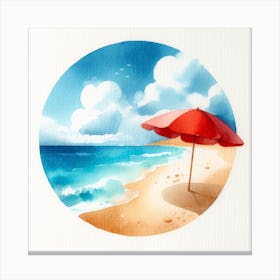 Watercolor Umbrella: A Relaxing and Elegant Art Print of a Beach Scene Canvas Print