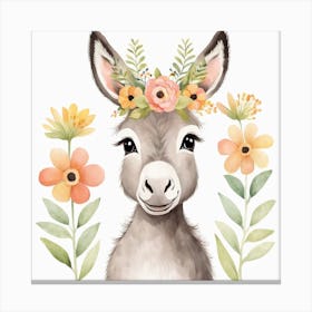 Floral Baby Donkey Nursery Illustration (25) Canvas Print