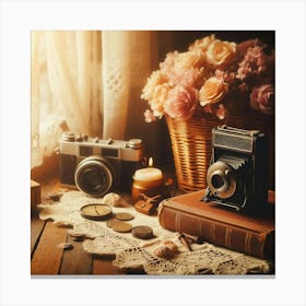 Vintage Camera And Flowers Canvas Print