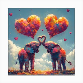 Love of Elephants Abstracted Under a Cloud of Hearts 4 Canvas Print