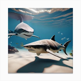 Sharks Swimming In The Ocean Canvas Print