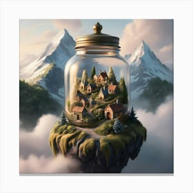 A Breathtakingly Detailed Illustration Of A Quaint Village In A Glass Jar 3 Canvas Print