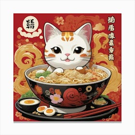 Default Lucky Cat Ramen Square Art 0 Canvas Print