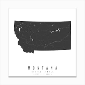 Montana Mono Black And White Modern Minimal Street Map Square Canvas Print