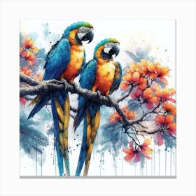 A Pair Of Blue And Yellow Macaw Parrots Canvas Print