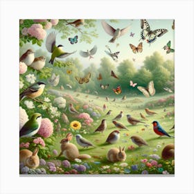 Birds And Butterlies Canvas Print