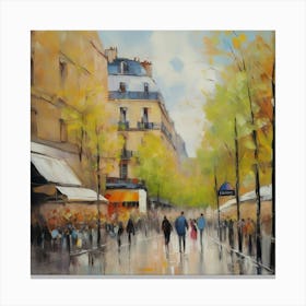 Paris In The Rain.City of Paris. Cafes. Passersby, sidewalks. Oil colours.18 Canvas Print