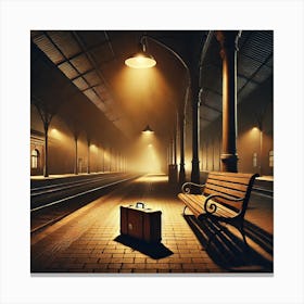 Lonely Train Station at Night Wall Art: A Cinematic Scene of Departure and Longing for Emotional Home Decor Print Art Canvas Print