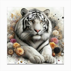Tiger With Roses Canvas Print
