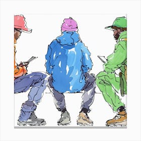 Three Men Sitting On A Bench Canvas Print