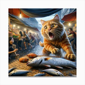Cat In The Market 2 Canvas Print