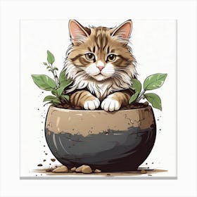 Cat In A Pot, wall art, painting design Canvas Print