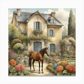 Horse In Front Of House art 3 Canvas Print