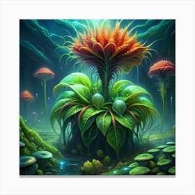 Glowing Alien Flora In A Mystical Forest Canvas Print