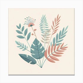 Bouquet of tropical leaves and branches, Vector art 3 Canvas Print