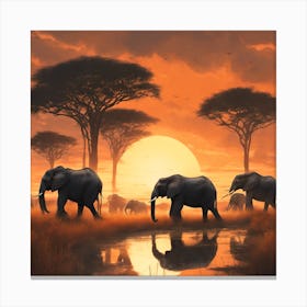 Elephants In The Savannah Canvas Print