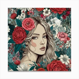 Girl With Roses Canvas Print