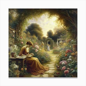 Woman Reading In The Garden 1 Canvas Print