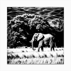Black and White Ai generated Photo realistic illustration of an Elephant In The wilderness of Africa, 1326 Canvas Print