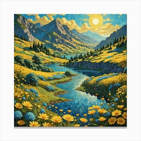 Yellow Flowers In A Valley Canvas Print