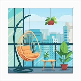 Balcony With Plants And Hanging Chair Canvas Print