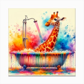 Giraffe Bathing Canvas Print