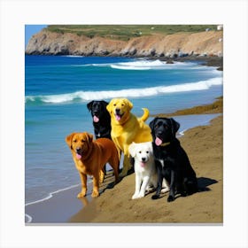 Perros De Colores Posando A Orillas Del Mar Canvas Print