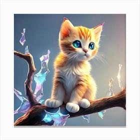 Cute Kitten Sitting On A Branch 1 Canvas Print