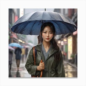 A Korean Woman In A Rainly Weather Canvas Print