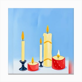 Candles On A Blue Background Canvas Print