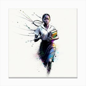 Girl Running With Books 1 Canvas Print