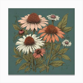 Echinacea Spices And Herbs Retro Drawing Art Print Canvas Print