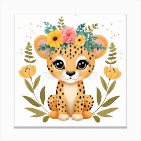 Floral Baby Leopard Nursery Illustration (32) Canvas Print