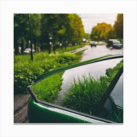 Reflection Of Car In Mirror Canvas Print