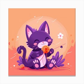 Cute Cat Playing With Yarn Canvas Print
