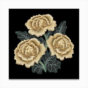 Dark Vintage Line Art of Yellow Flowers Canvas Print