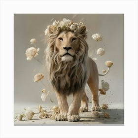 Lion With Flowers 2 Canvas Print