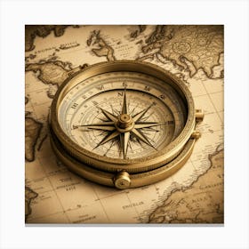 Compass On A World Map Canvas Print