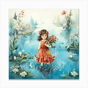 Little Girl In Water Canvas Print