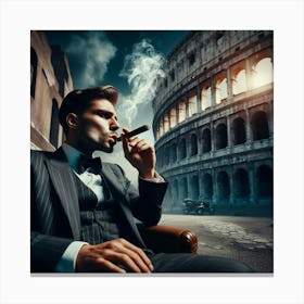 Man Smoking Cigar In Front Of Rome Canvas Print